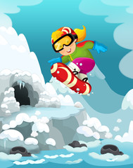 cartoon winter happy and funny scene for different usage