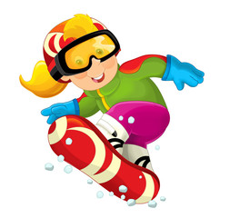Cartoon snowboarder - girl - illustration for the children