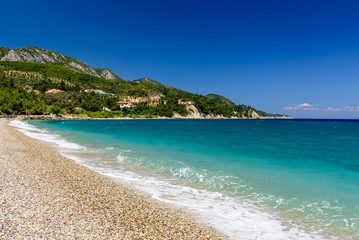 Kokkari beach is a picturesque beach in Kokkari village on Samos island, Greece