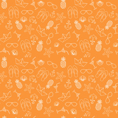 Summer Seamless Pattern With Colorful Tropical Ornament Background Style Vector Illustration