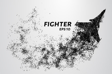 Fighter of the particles. The silhouette of the fighter is of little circles - obrazy, fototapety, plakaty