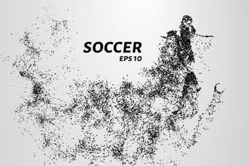 Fototapeta na wymiar Soccer of the particles carries in the wind. Silhouette of a soccer player from circles
