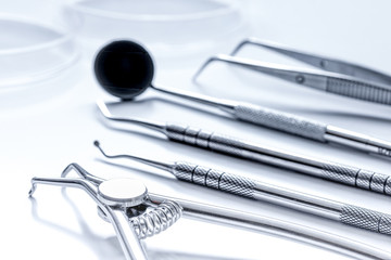 dental tools on white background close up