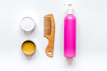 womens haircare spa in bottle on white background top view