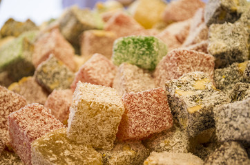 Sweet pieces of turkish delight background