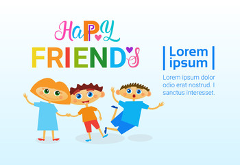 Obraz na płótnie Canvas Happy Friendship Day Greeting Card Friends Holiday Banner Flat Vector Illustration