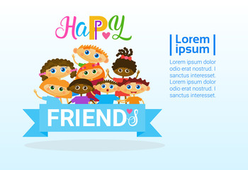 Fototapeta premium Happy Friendship Day Greeting Card Mix Race Kids Friends Multi Ethnic Holiday Banner Vector Illustration