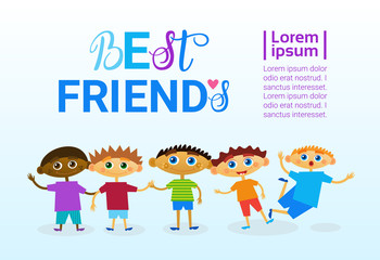Obraz na płótnie Canvas Happy Friendship Day Greeting Card Mix Race Kids Friends Multi Ethnic Holiday Banner Vector Illustration