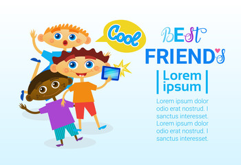 Happy Friendship Day Greeting Card Mix Race Kids Friends Multi Ethnic Holiday Banner Vector Illustration
