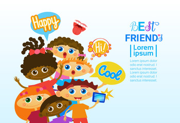 Happy Friendship Day Greeting Card Mix Race Kids Friends Multi Ethnic Holiday Banner Vector Illustration