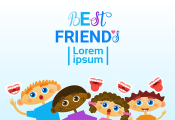 Happy Friendship Day Greeting Card Mix Race Kids Friends Multi Ethnic Holiday Banner Vector Illustration