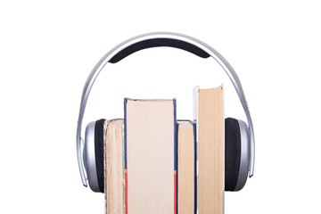 Headphones, Books, Audio Equipment concept composition