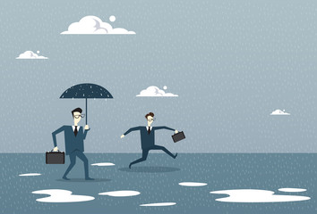 Fototapeta premium Business Man Holding Umbrella During Rain Finance Protection Concept Flat Vector Illustration