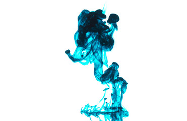 Cloud of blue ink in water isolated.