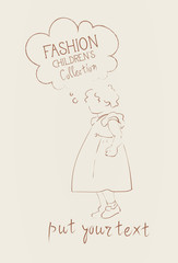 Fashion Collection Of Children Clothes Small Girls Model Trendy Clothing Sketch Vector Illustration