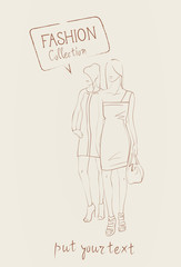 Fashion Collection Of Clothes Set Of Models Wearing Trendy Clothing Sketch Vector Illustration