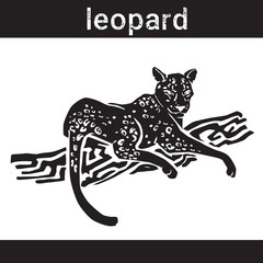 Leopard In Grunge Style Silhouette Hand Drawn Animal Vector Illustration