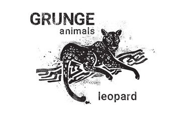 Leopard In Grunge Style Silhouette Hand Drawn Animal Vector Illustration