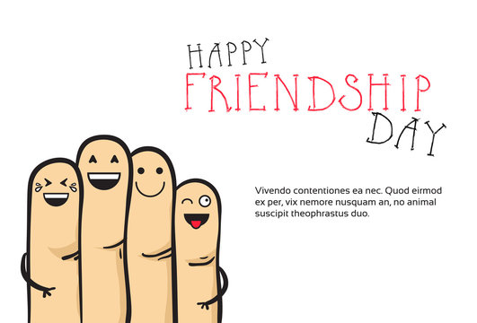 Happy Friendship Day Greeting Card Friends Holiday Banner Flat Vector Illustration