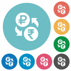 Ruble Rupee money exchange flat round icons