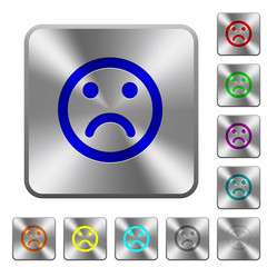 Sad emoticon rounded square steel buttons