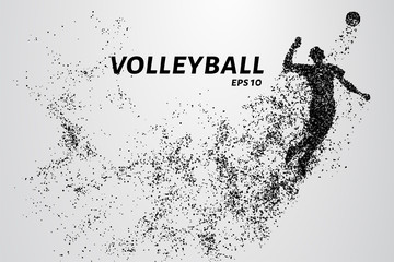 Plakat Volleyball, particle divergent composition, vector illustration. Silhouette of a volleyball from particles