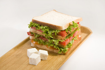 Lettuce, Cheese and Potato Salad Sandwich on Toasted Bread