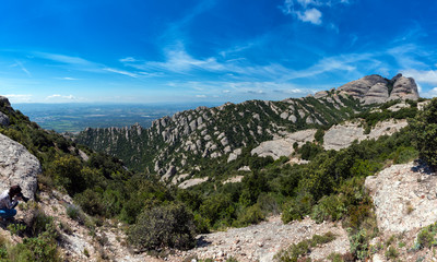 Fototapeta na wymiar Panoramic view from Montserrat mountains near Barcelona, Spain
