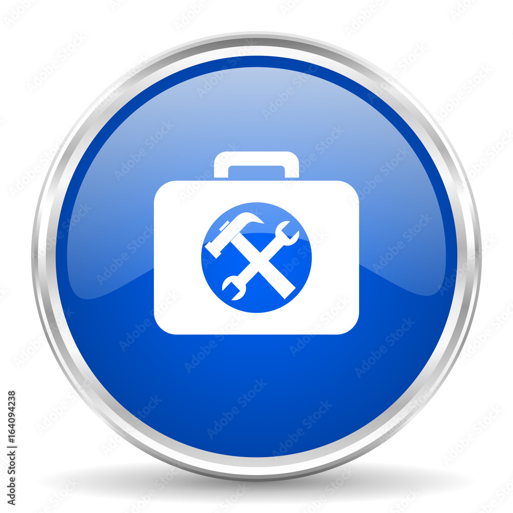 Fototapete Toolkit blue glossy vector icon. Chrome border round web button. Silver metallic pushbutton.