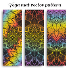 Set of yoga mat vector pattern with flower mandalas