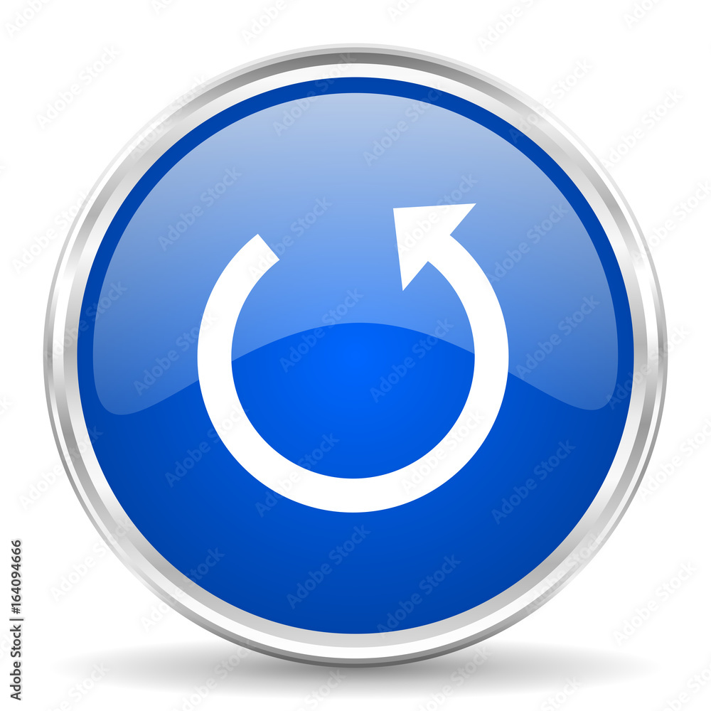 Poster rotate blue glossy vector icon. chrome border round web button. silver metallic pushbutton.