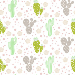 Cactus desert vector seamless pattern. Green and grey nature fabric print texture. Green mint cacti on white for wallpaper and textile apparel.