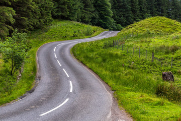Curves on road in Scottish countryside