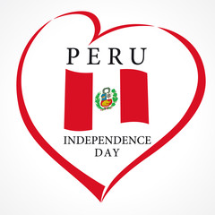 Peru Independence Day love card. Peru Independence Day 28 july vector lettering banner background with national flag in heart