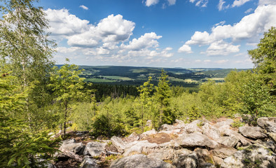 Summer landscape with blue sky from stony viewpoint