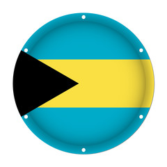 round metallic flag of Bahamas with screw holes