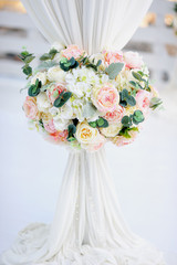 luxury wedding decorations with gentle rose and white tones, composition from flowers