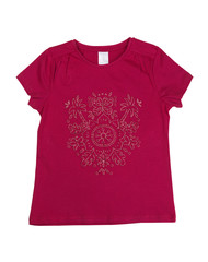 Crimson female T-shirt with a pattern. Isolate