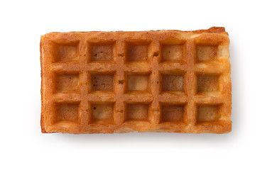 Fresh soft belgian waffle isolated on white background. Top view, close up.