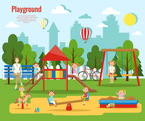 Fototapeta na wymiar Children's playground vector illustration. Children's activity,