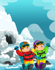 Naklejka premium Cartoon alpinists - illustration for the children