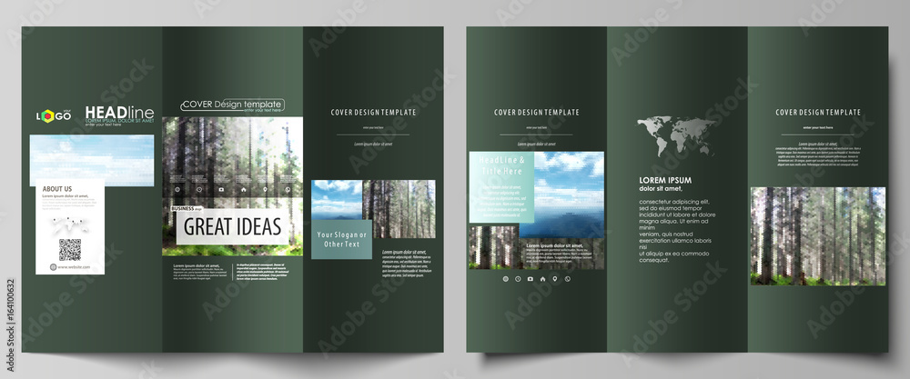 Poster tri-fold brochure templates on both sides. abstract vector layout in flat design. colorful backgroun