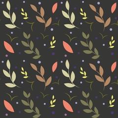 Leaves on black background seamless patterns