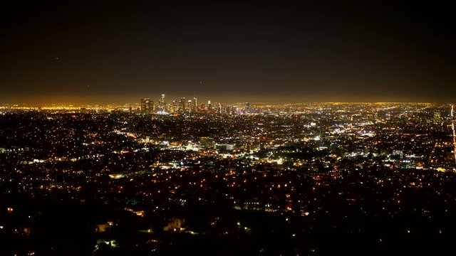 Amazing aerial view over the city of Los Angeles at night