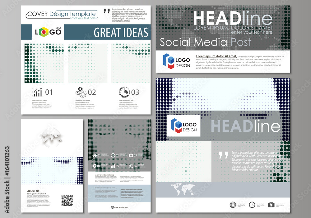 Poster social media posts set. abstract design templates, vector layouts in popular formats. halftone dotte