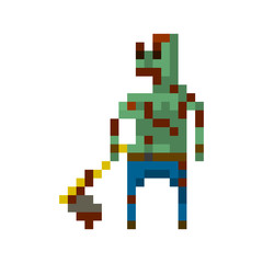 Pixel zombie with weapons for games and applications