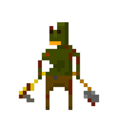 Pixel zombie with weapons for games and applications