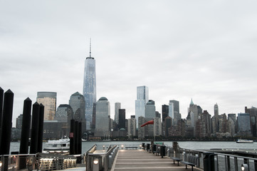 Pier at Hudson river with New York Skyline