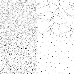Set of 4 black and white vector seamless vintage texture, imitating an old coating with scratches and rubs