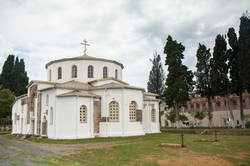 Fototapeta na wymiar ancient Christian monastery in a storm in Abkhazia